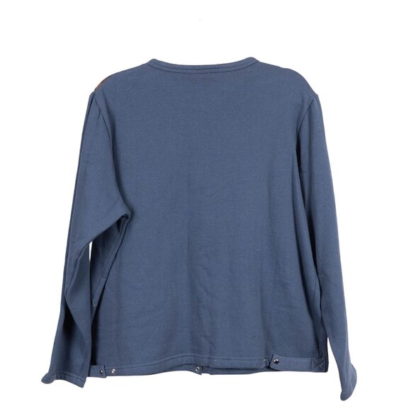 Patriotic Patchwork Cardigan Sweatshirt L Blue Red Stars July 4th USA 90s Mom - Picture 5 of 5